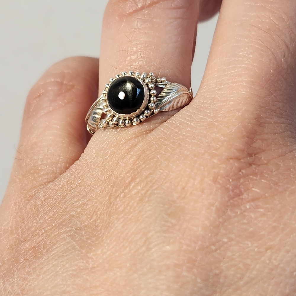 Semi VTG Natural Black Star Diopside 925 Scroll Filigree Ring Sz 6 - Picture 11 of 11